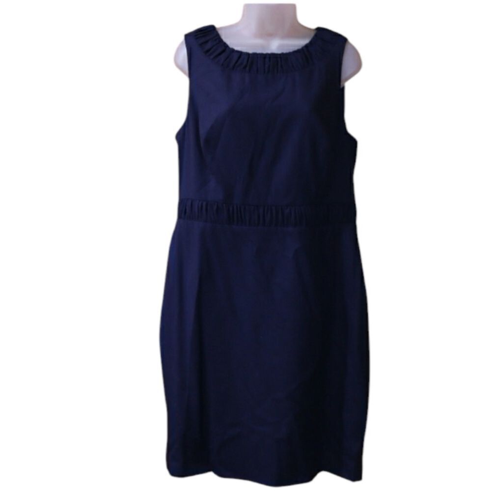 Talbots Navy Blue Wool Sleeveless Sheath Dress 14 Career Office Classic